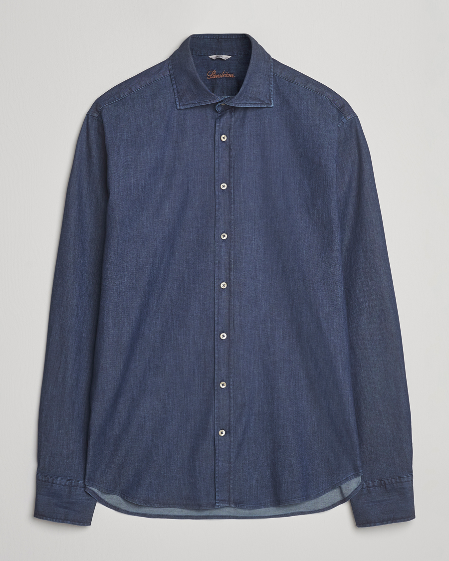 Herre | Skjorter | Stenströms | Regular Fit Garment Washed Shirt Dark Denim
