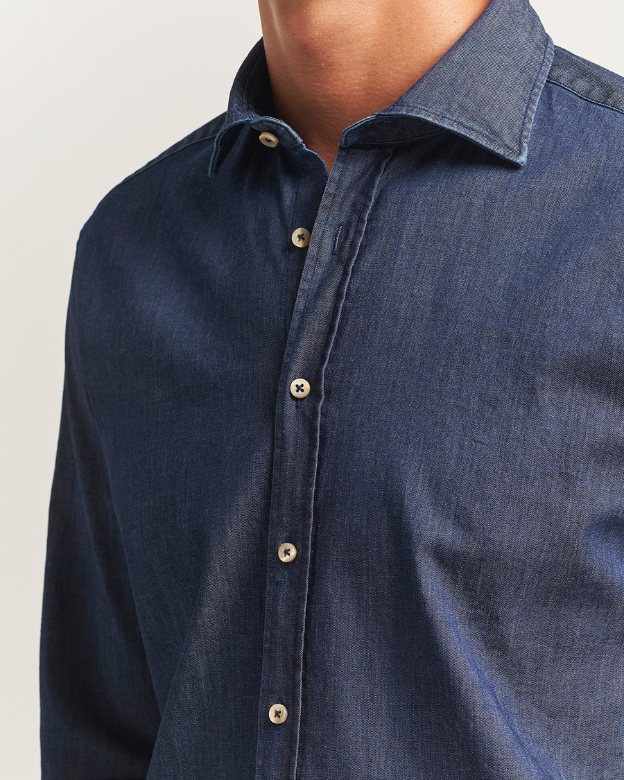 Herre | Skjorter | Stenströms | Regular Fit Garment Washed Shirt Dark Denim