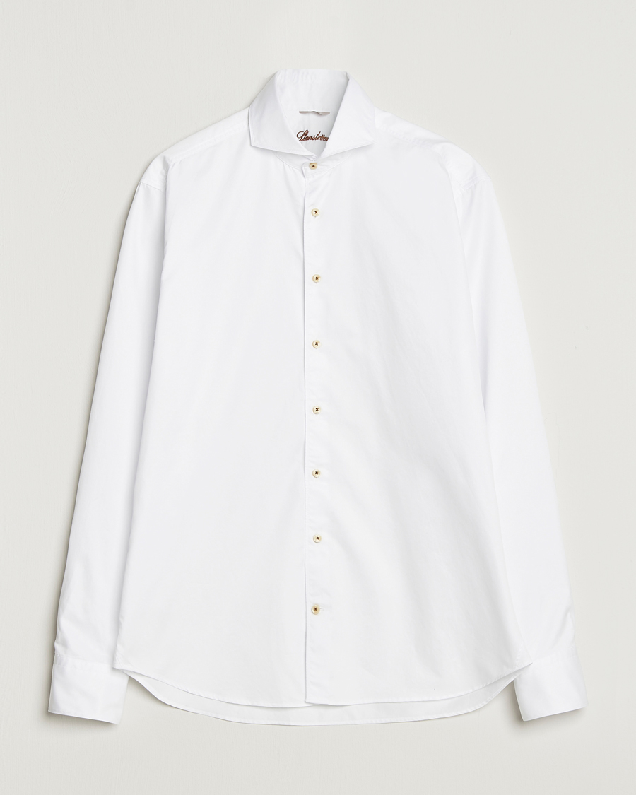 Herre | Skjorter | Stenströms | Regular Fit Washed Cotton Plain Shirt White