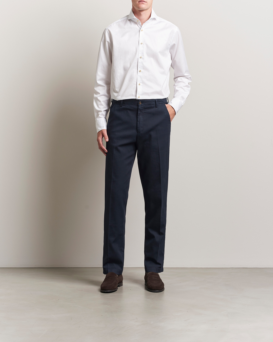 Herre | Skjorter | Stenströms | Regular Fit Washed Cotton Plain Shirt White