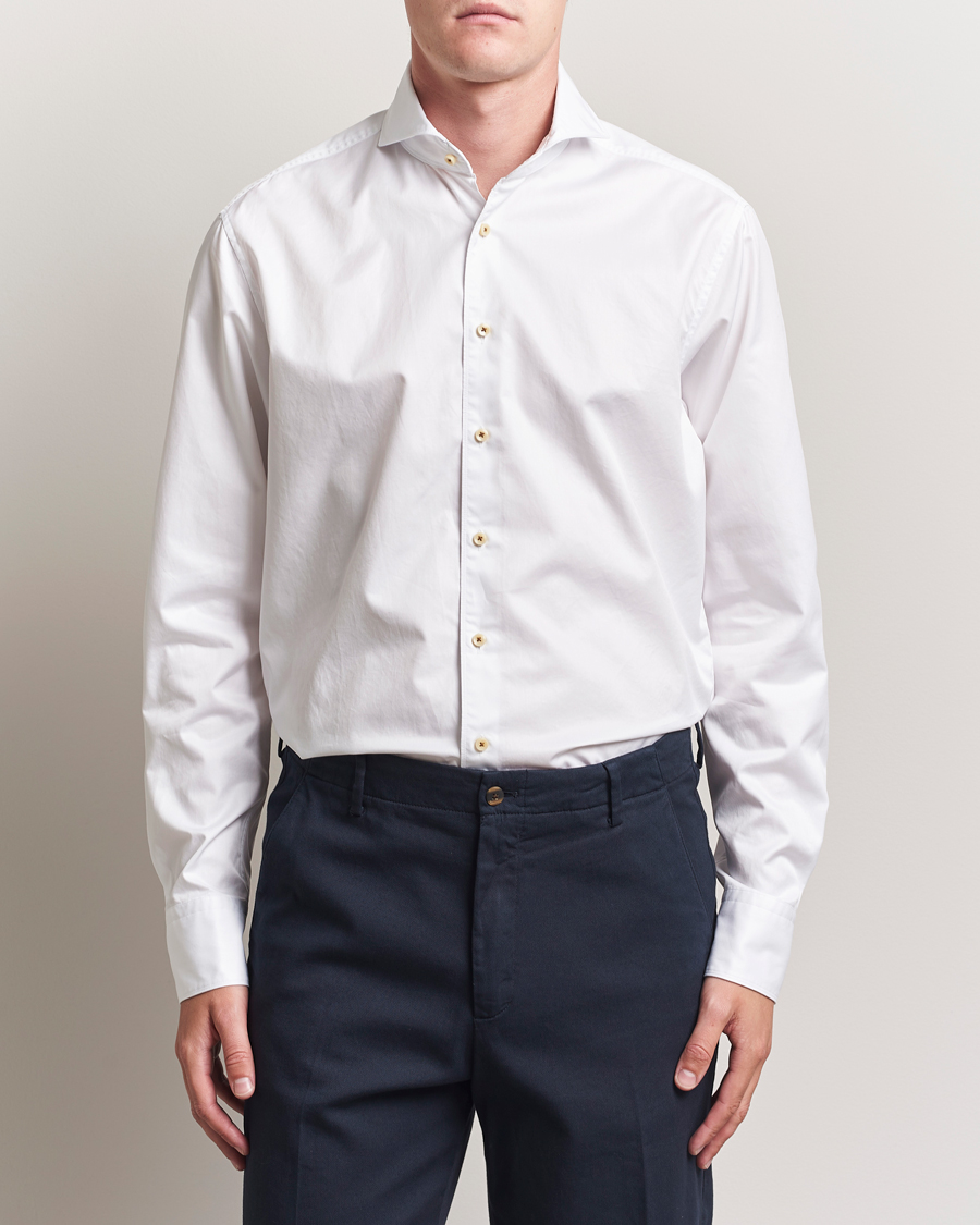 Herre | Skjorter | Stenströms | Regular Fit Washed Cotton Plain Shirt White