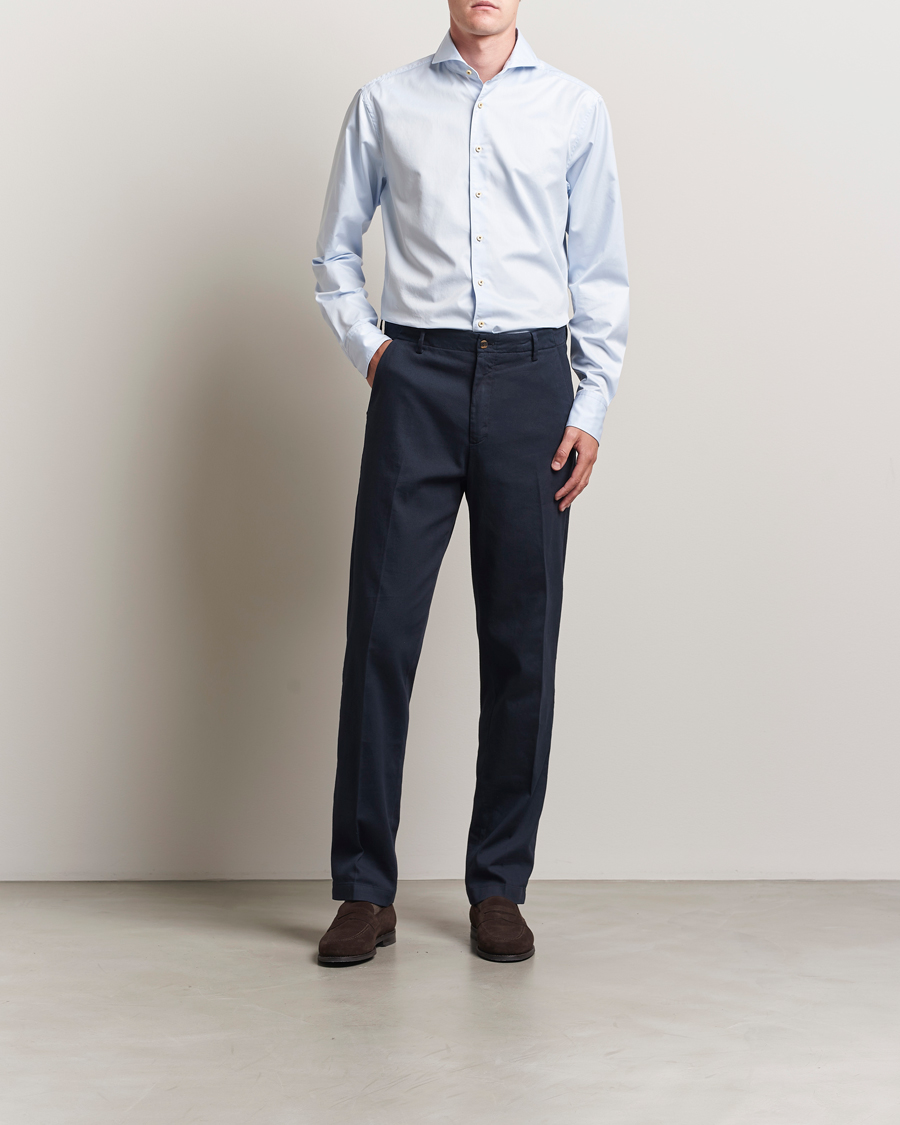 Herre | Skjorter | Stenströms | Regular Fit Washed Cotton Plain Shirt Light Blue