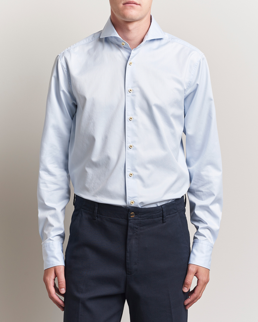 Herre | Skjorter | Stenströms | Regular Fit Washed Cotton Plain Shirt Light Blue