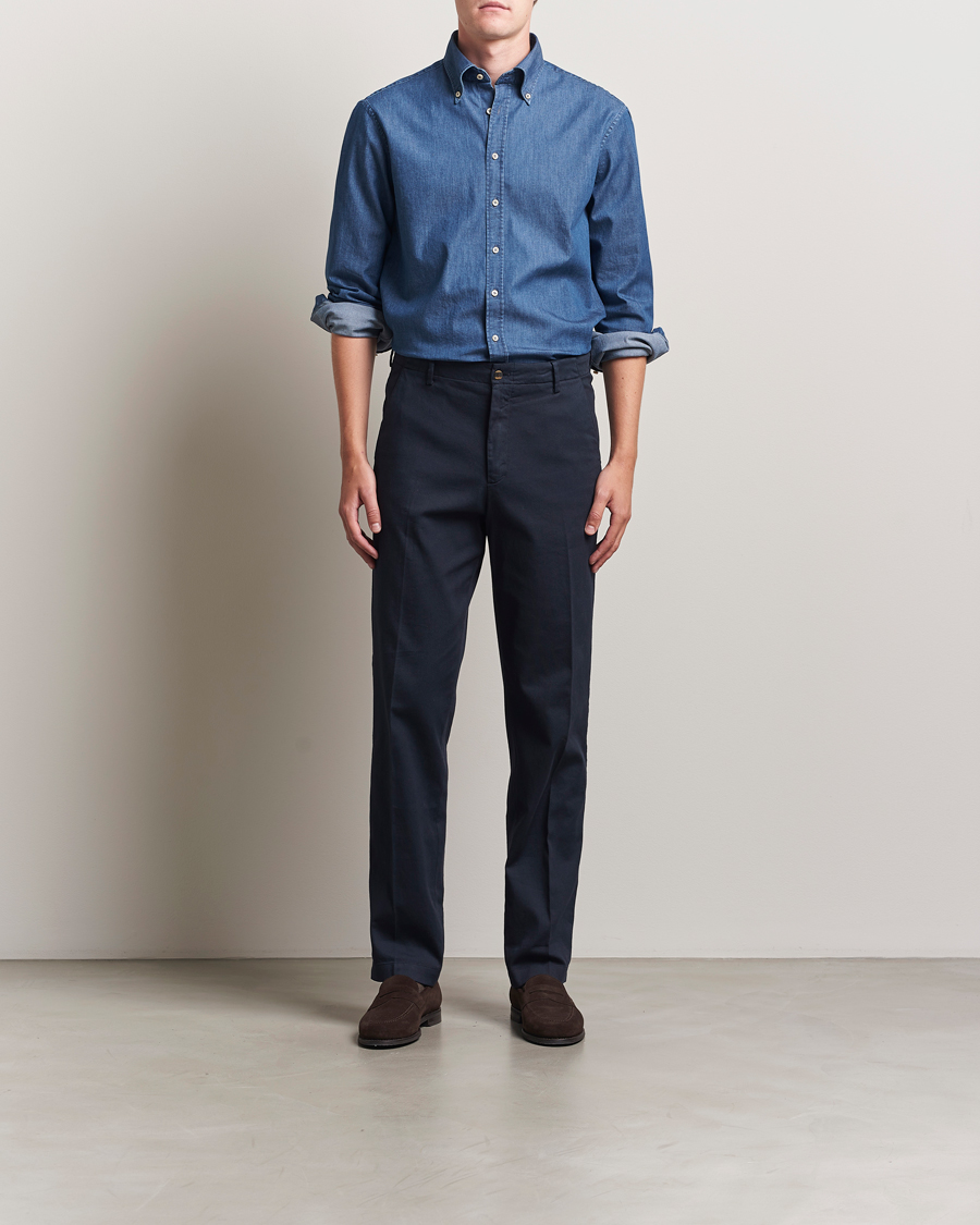Herre | Skjorter | Stenströms | Regular Fit Button Down Garment Washed Shirt Denim