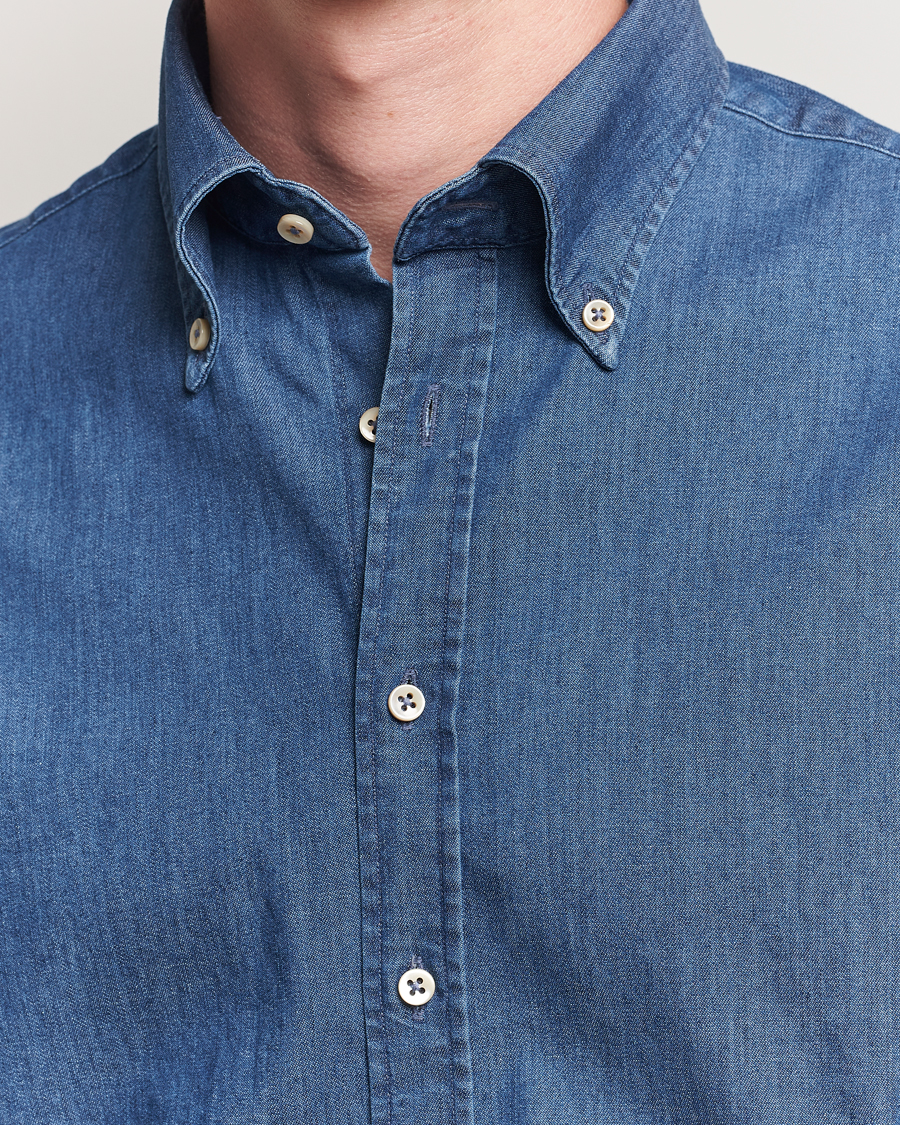 Herre | Skjorter | Stenströms | Regular Fit Button Down Garment Washed Shirt Denim