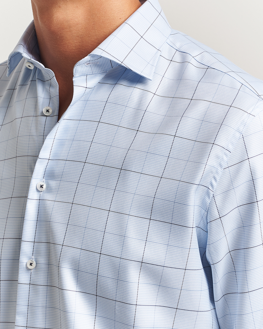 Herre | Skjorter | Stenströms | Regular Fit Cut Away Windowpane Shirt Blue