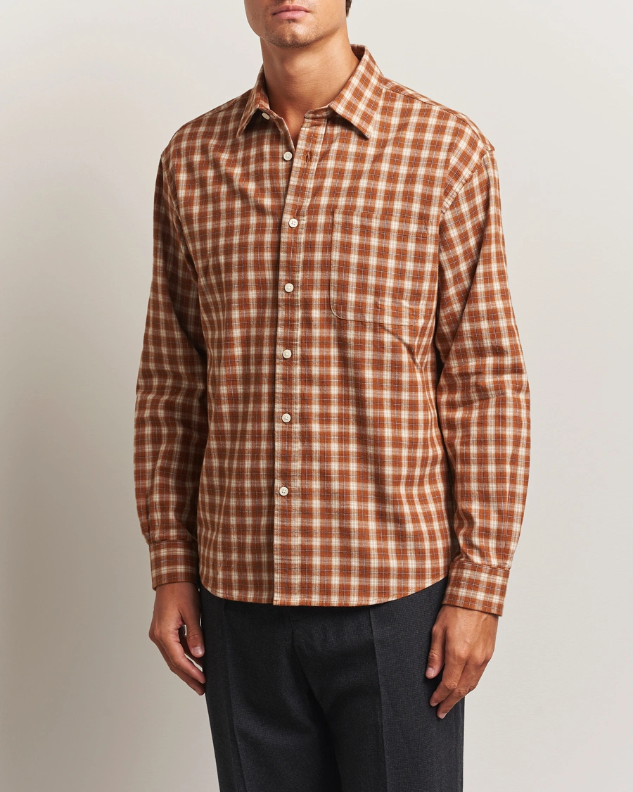 Herre | Skjorter | NN07 | Deon Flannel Checked Shirt Light Brown