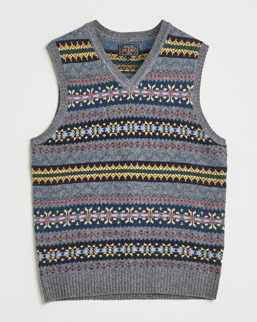Herre | Gensere | BEAMS PLUS | Fairisle Knit Vest Grey