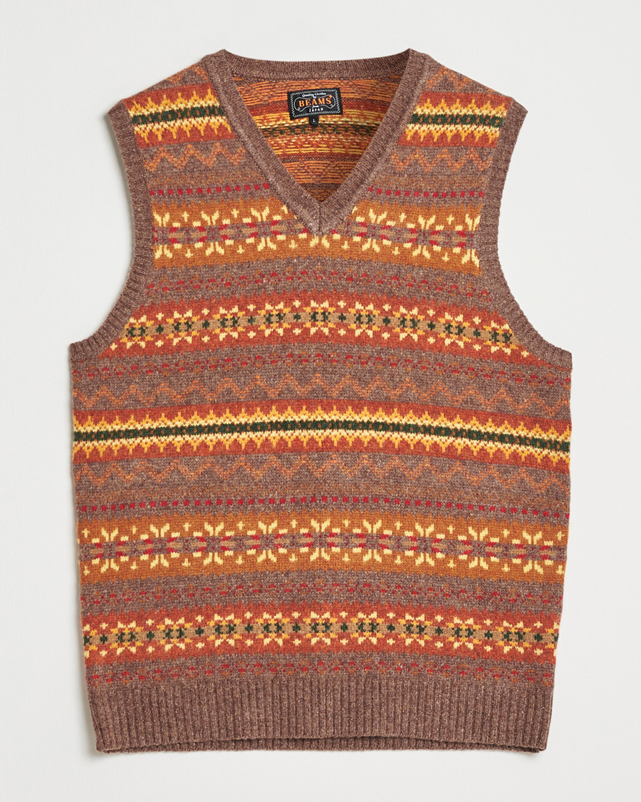 Herre | Gensere | BEAMS PLUS | Fairisle Knit Vest Light Brown
