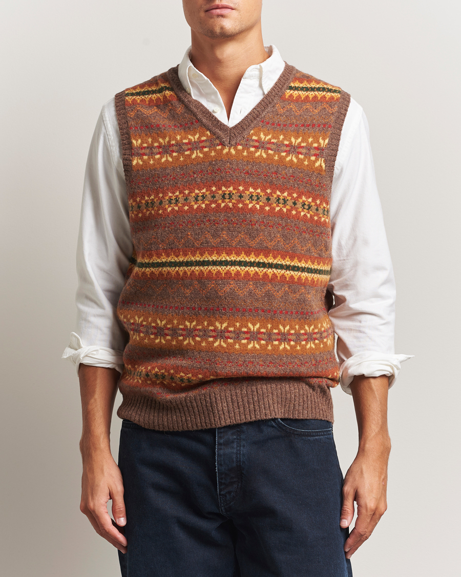 Herre | Gensere | BEAMS PLUS | Fairisle Knit Vest Light Brown