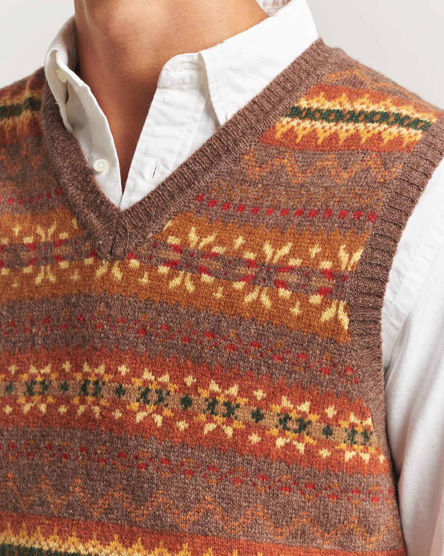 Herre | Gensere | BEAMS PLUS | Fairisle Knit Vest Light Brown
