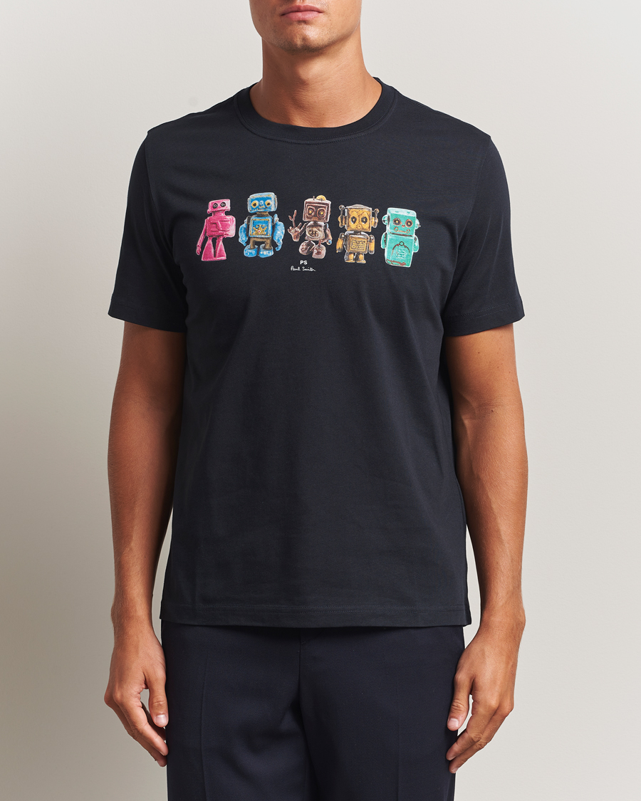 Herre | T-Shirts | PS Paul Smith | Robots Crew Neck T-Shirt Blue