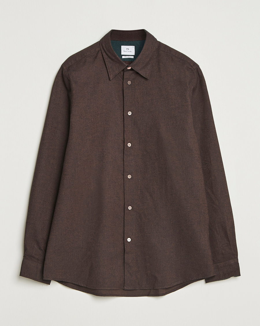 Herre | Skjorter | PS Paul Smith | Brushed Cotton/Wool Shirt Dark Brown