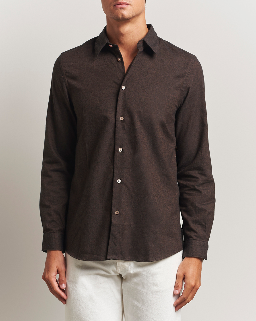 Herre | Skjorter | PS Paul Smith | Brushed Cotton/Wool Shirt Dark Brown