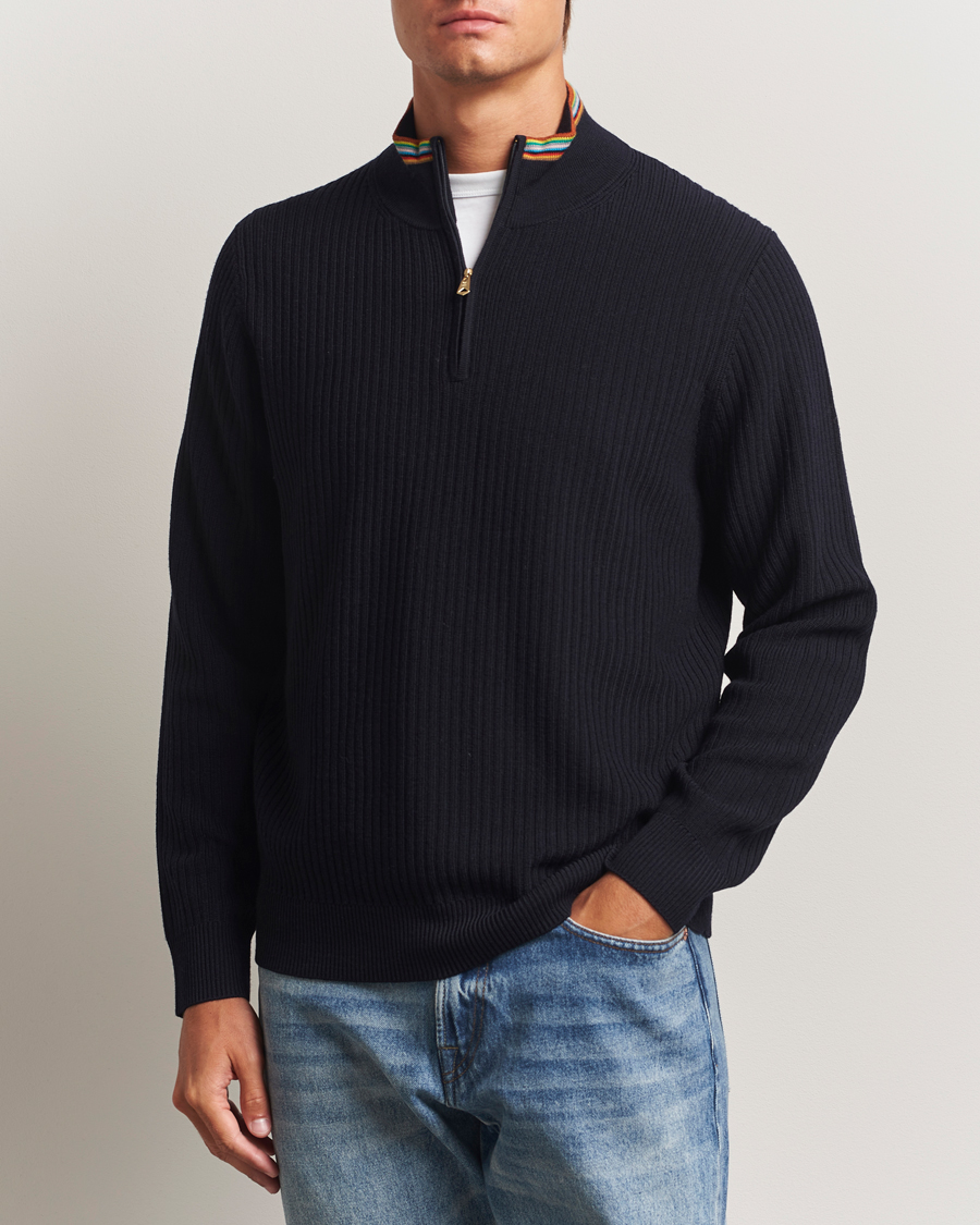 Herre | Gensere | Paul Smith | Merino Rib Knitted Half Zip Navy