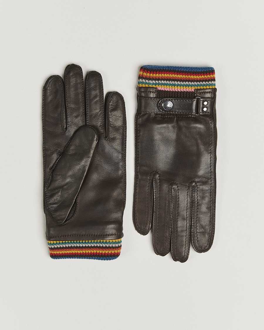 Herre | Hansker | Paul Smith | Signature Stripe Cuff Leather Glove Dark Brown