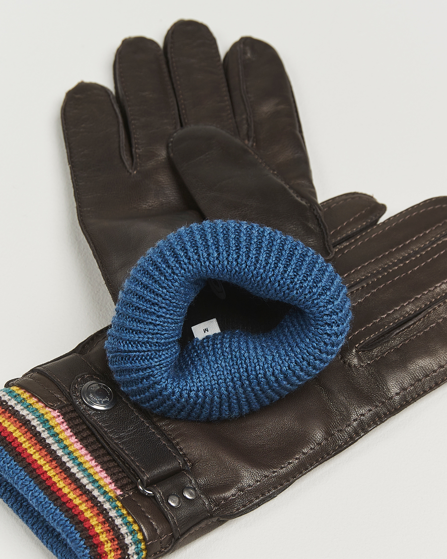 Herre | Hansker | Paul Smith | Signature Stripe Cuff Leather Glove Dark Brown