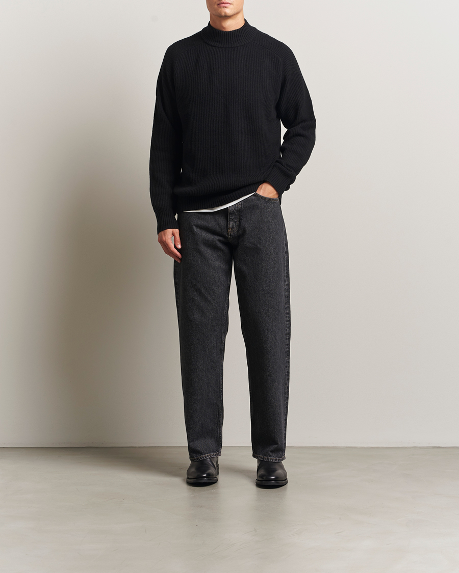 Herre | Gensere | Filippa K | Ribbed Wool Mockneck Sweater Black