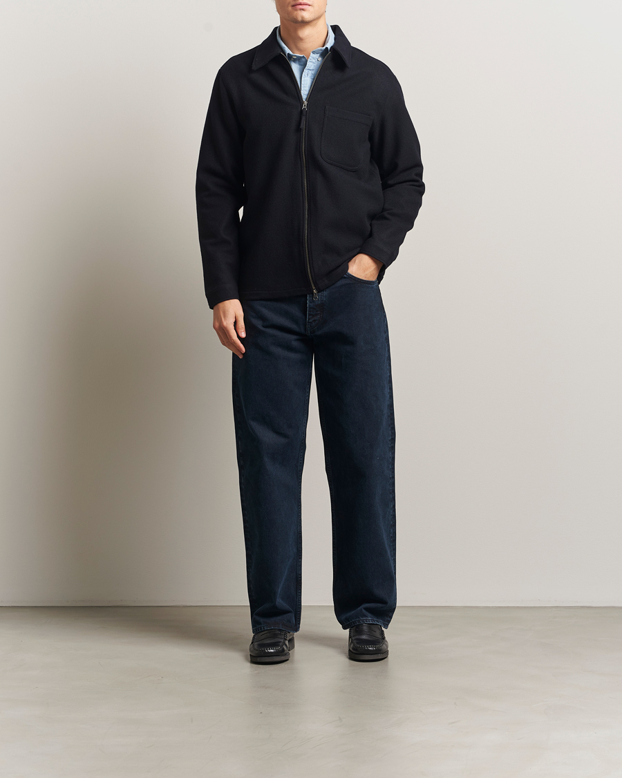 Herre | Skjorter | A Day's March | Fraser Wool Zip Overshirt Navy