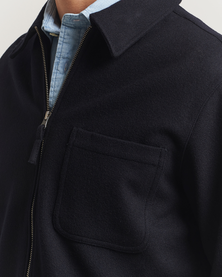 Herre | Skjorter | A Day's March | Fraser Wool Zip Overshirt Navy