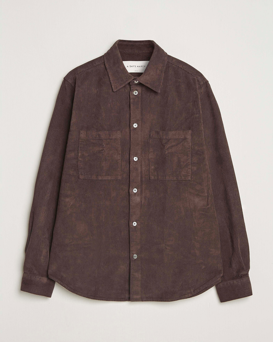 Herre | Skjorter | A Day's March | Rupert Cord Shirt Dark Brown