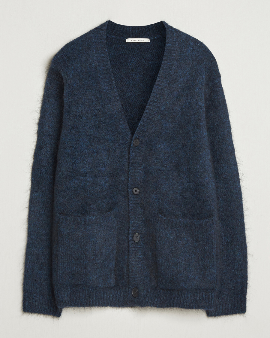 Herre | Gensere | A Day's March | Jarrow Mohair Cardigan Indigo Blue