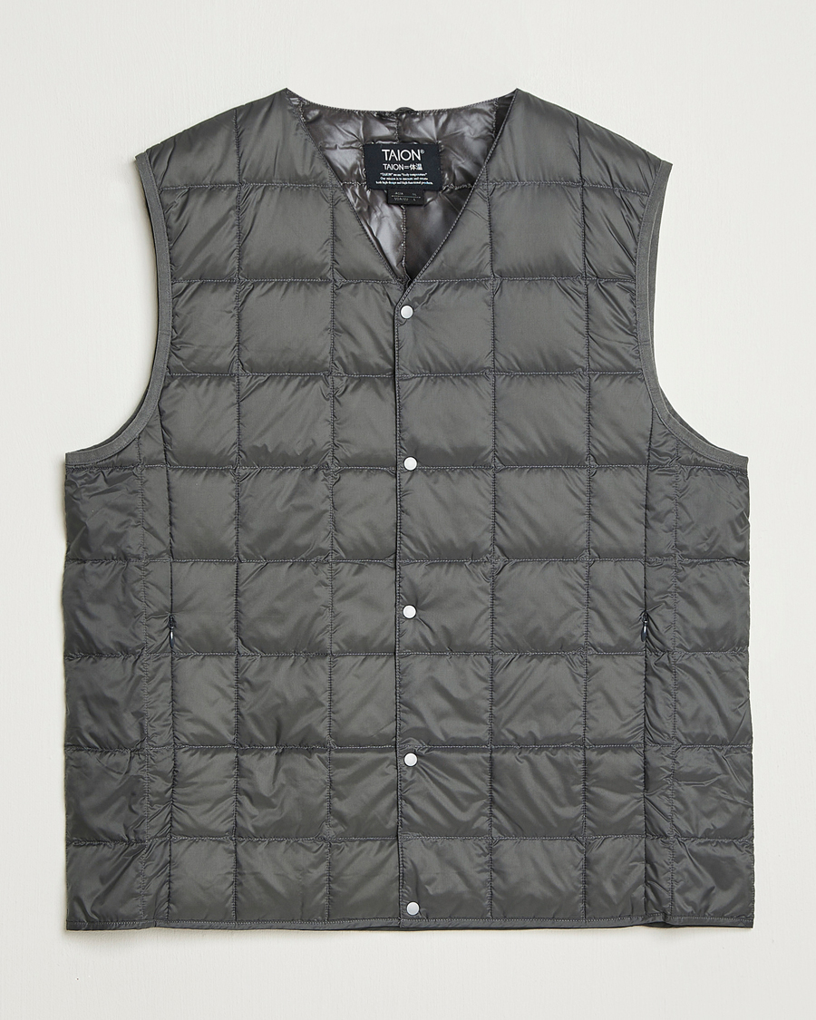 Herre | Jakker | TAION | V-Neck Lightweight Down Vest Dark Grey