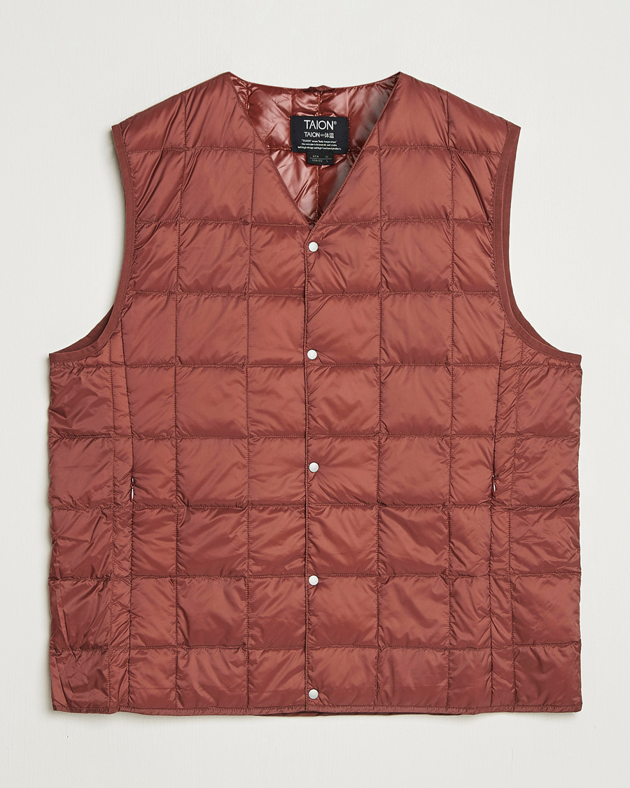 Herre | Jakker | TAION | V-Neck Lightweight Down Vest Dark Red