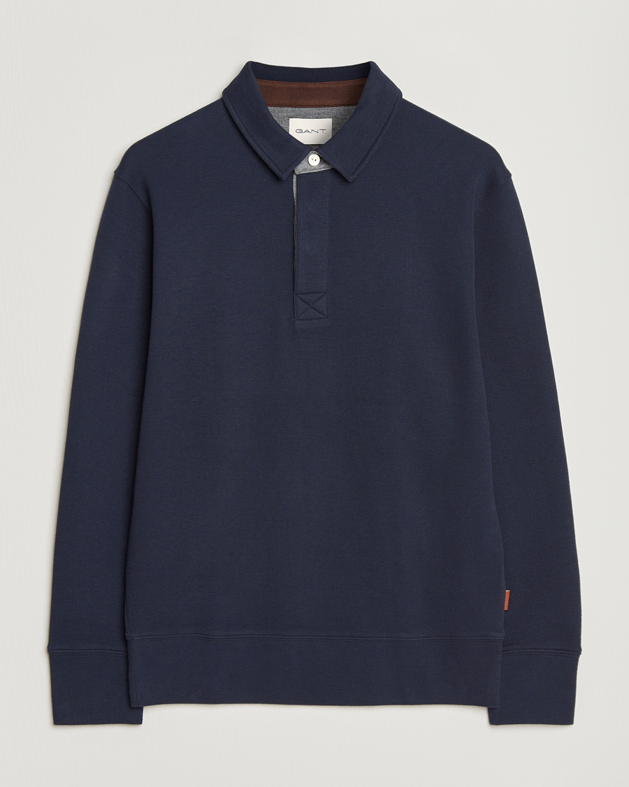 Herre | Pikéer | Gant | Light Sacker Rib Long Sleeve Polo Evening Blue