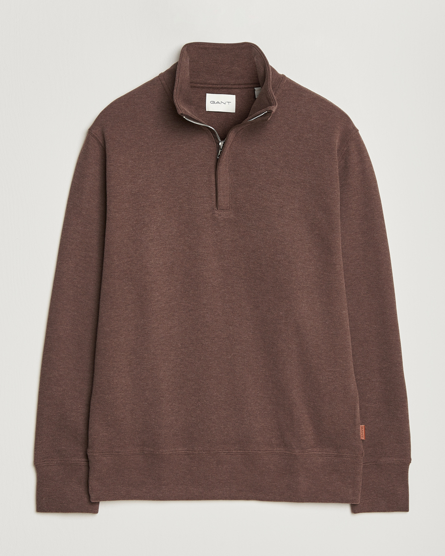 Herre | Gensere | Gant | Light Sacker Rib Half Zip Dark Brown Melange