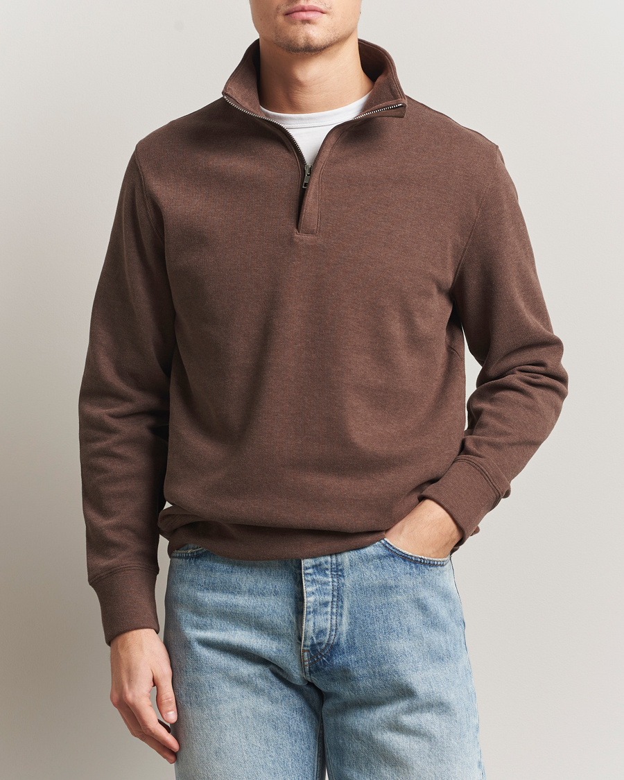Herre | Gensere | Gant | Light Sacker Rib Half Zip Dark Brown Melange