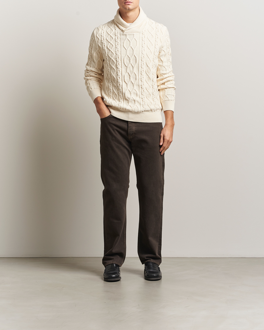 Herre | Gensere | GANT | Cable Shawl Collar Knitted Sweater Cream