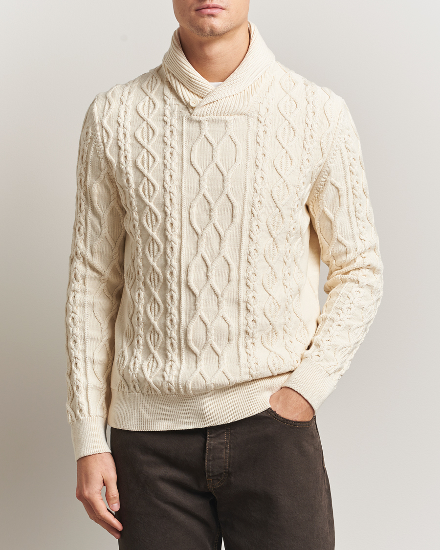 Herre | Gensere | GANT | Cable Shawl Collar Knitted Sweater Cream