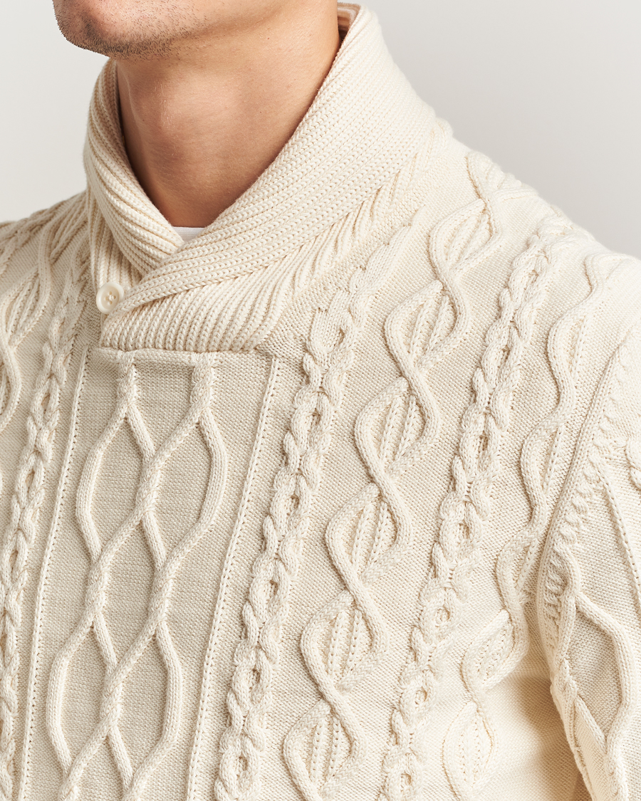 Herre | Gensere | GANT | Cable Shawl Collar Knitted Sweater Cream