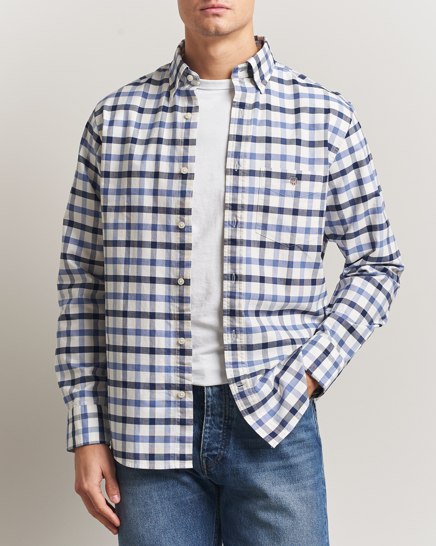 Herre | Skjorter | Gant | Regular Fit Oxford Checked Shirt Greyish Blue