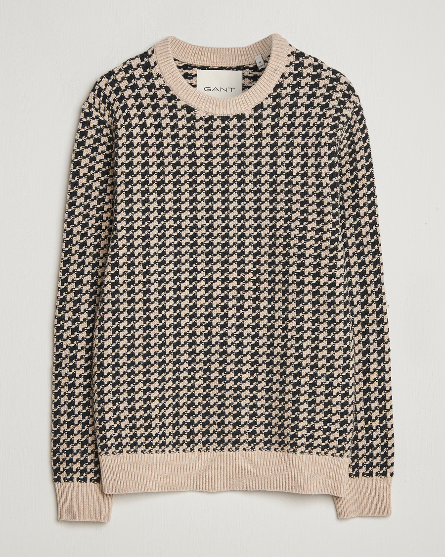 Herre | Gensere | Gant | Two Tone Textured Knitted Crew Neck Charcoal