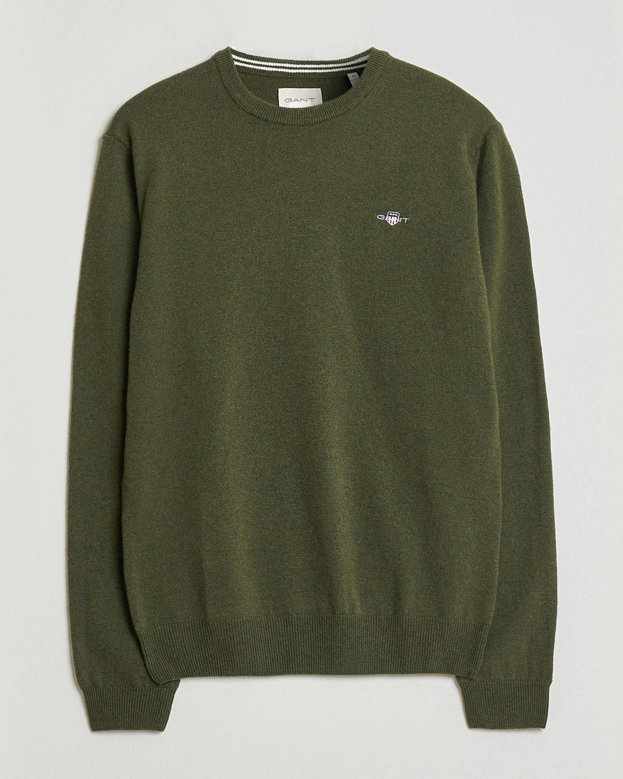 Herre | Gensere | GANT | Superfine Lambswool Crew Neck Khaki Green Melange