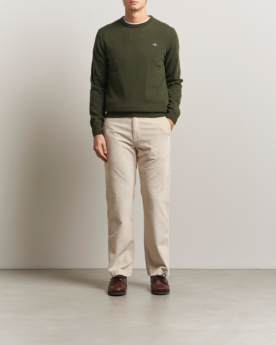 Herre | Gensere | GANT | Superfine Lambswool Crew Neck Khaki Green Melange