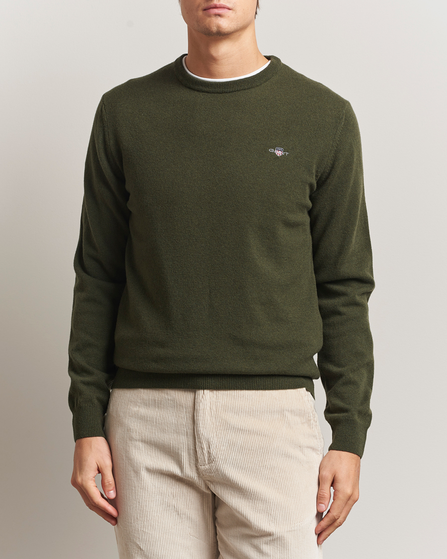 Herre | Gensere | Gant | Superfine Lambswool Crew Neck Khaki Green Melange