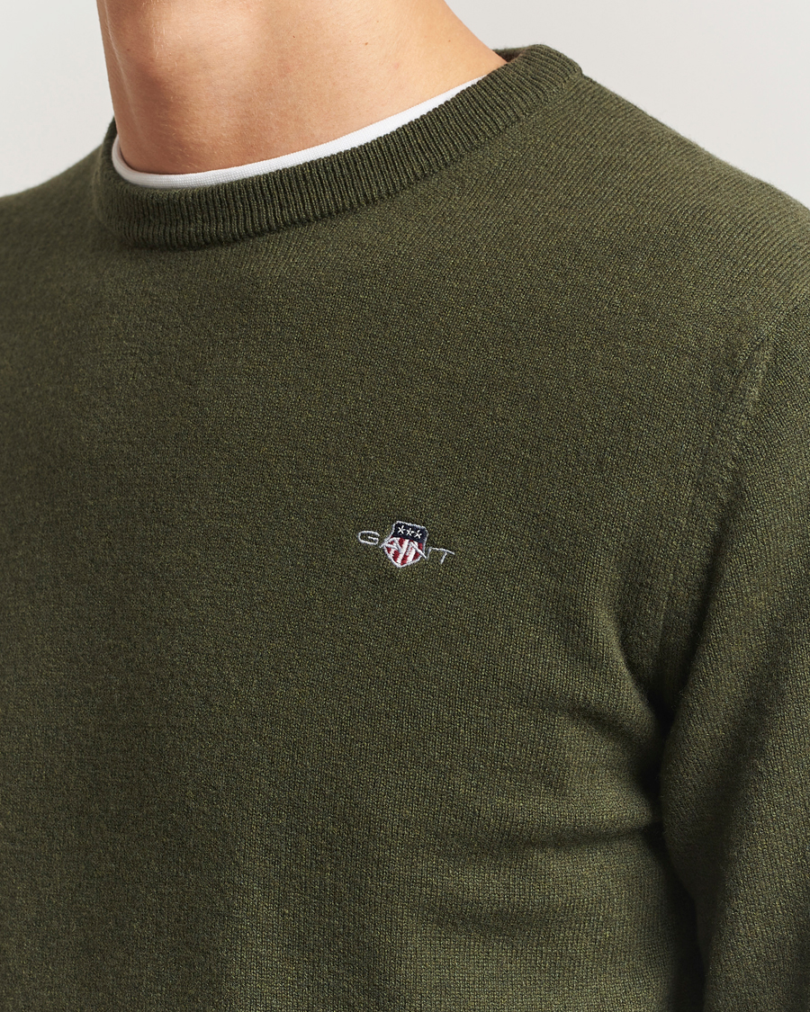 Herre | Gensere | Gant | Superfine Lambswool Crew Neck Khaki Green Melange