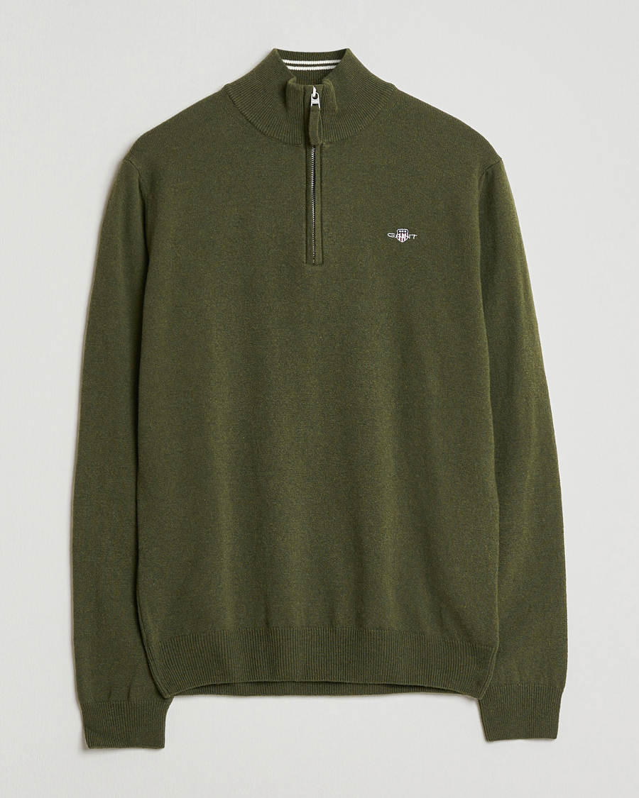 Herre | Gensere | GANT | Superfine Lambswool Half Zip Khaki Green Melange
