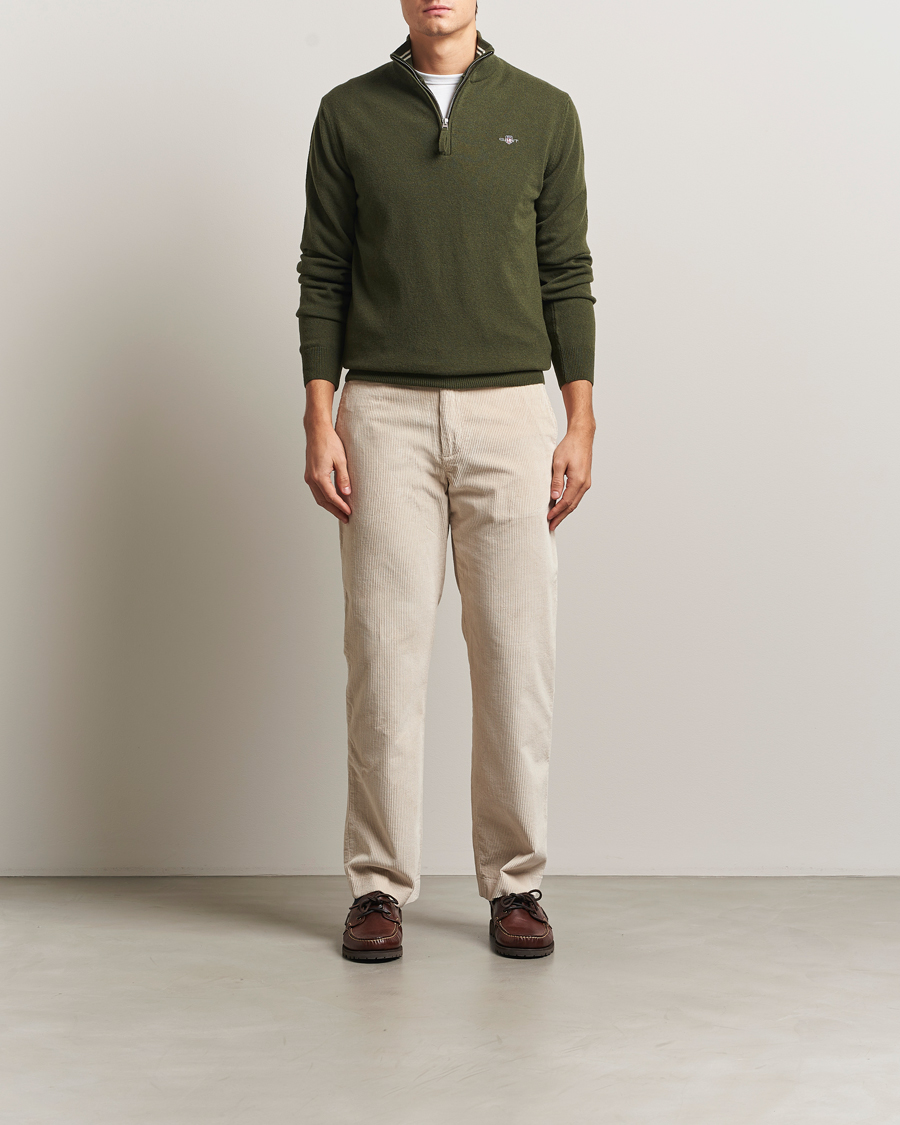 Herre | Gensere | GANT | Superfine Lambswool Half Zip Khaki Green Melange