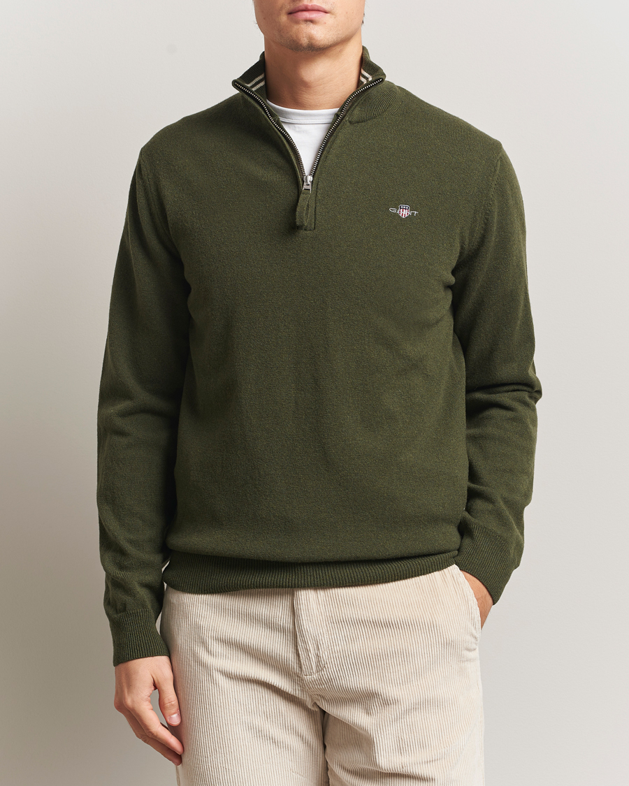 Herre | Gensere | GANT | Superfine Lambswool Half Zip Khaki Green Melange