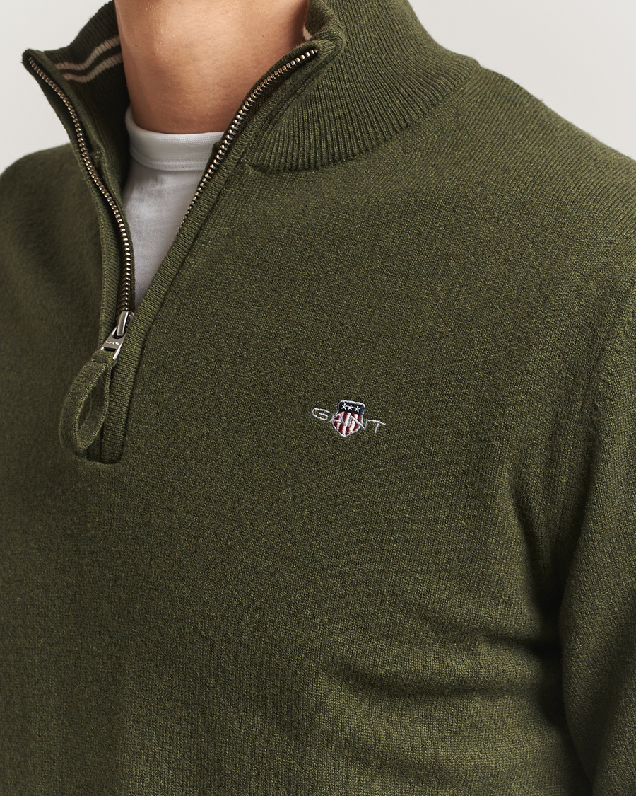 Herre | Gensere | GANT | Superfine Lambswool Half Zip Khaki Green Melange