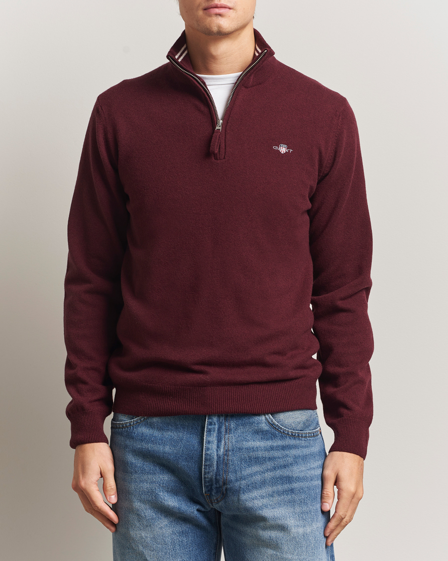 Herre | Gensere | GANT | Superfine Lambswool Half Zip Bordeaux Melange