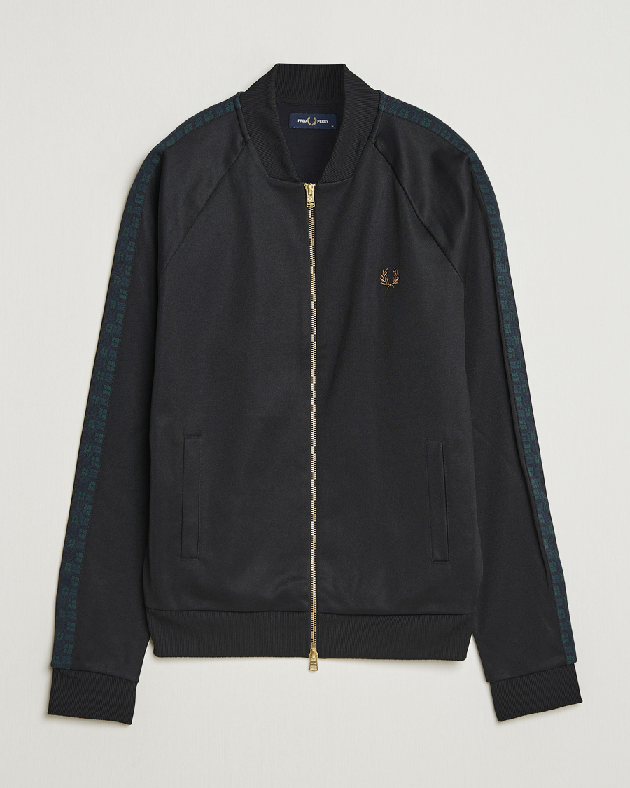 Herre | Gensere | Fred Perry | Blackwatch Tartan Taped Track Jacket Black