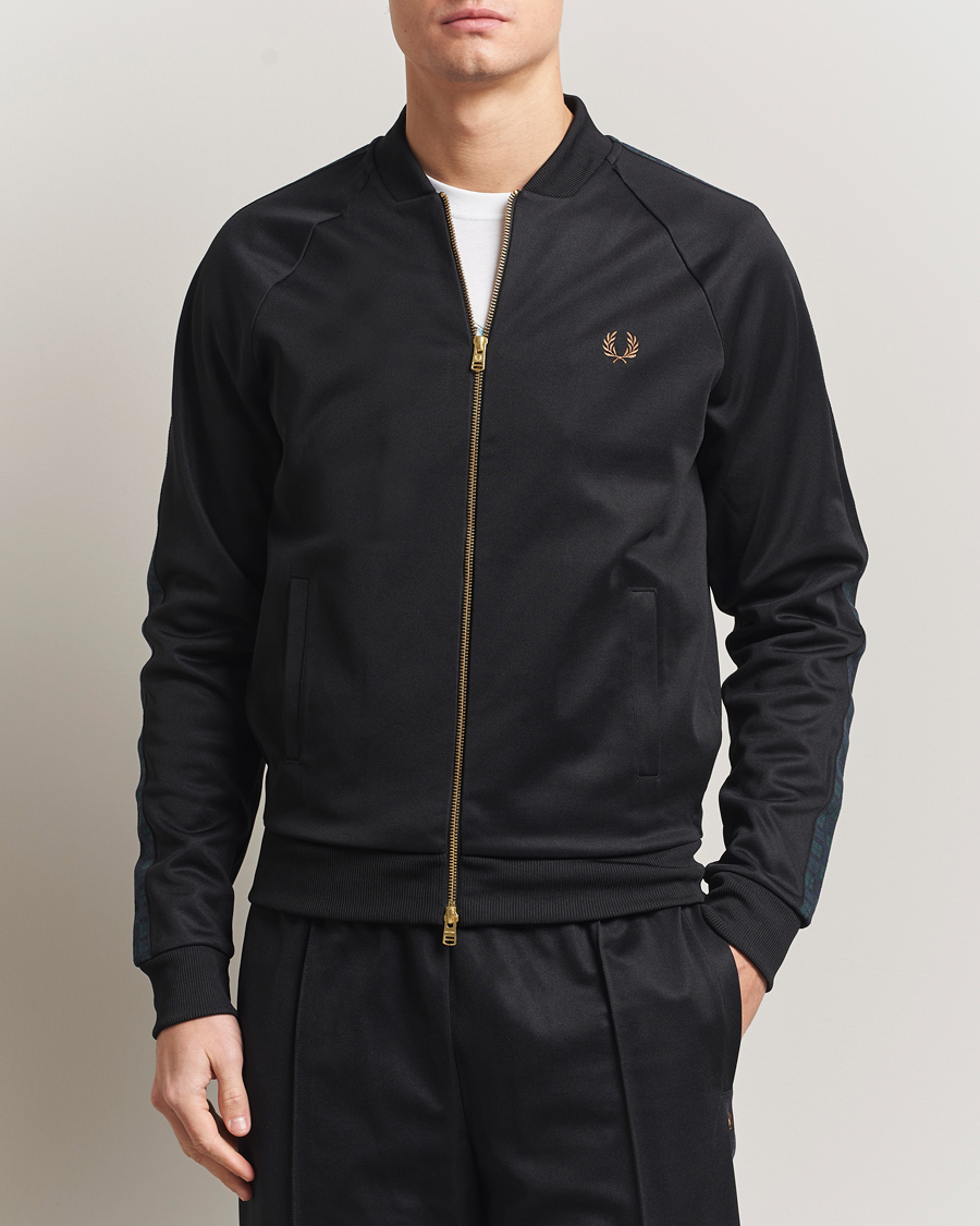 Herre | Gensere | Fred Perry | Blackwatch Tartan Taped Track Jacket Black