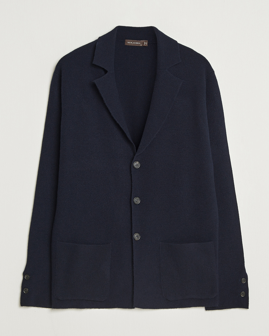 Herre | Dressjakker | Oscar Jacobson | Antonio Knitted Wool Blazer Navy