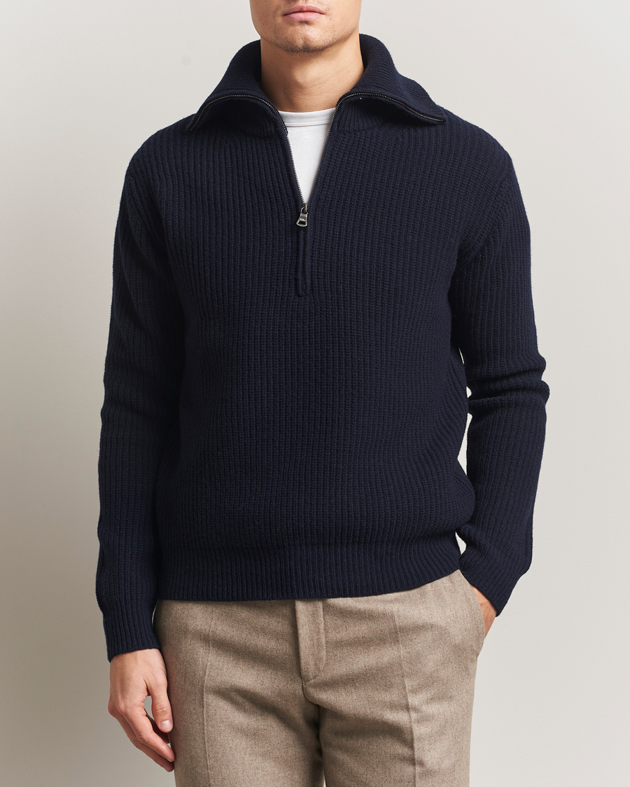 Herre | Gensere | Oscar Jacobson | Mauritz Chunky Wool Half-Zip Navy