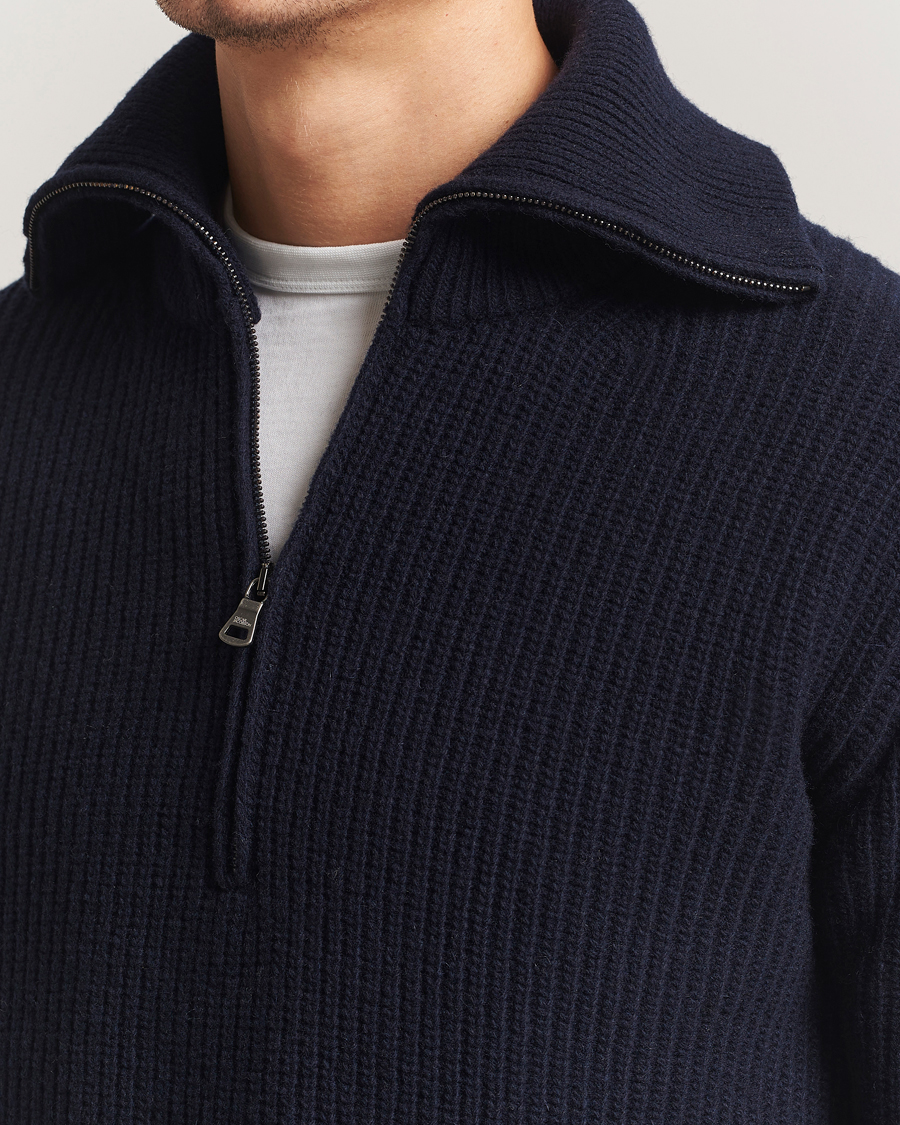 Herre | Gensere | Oscar Jacobson | Mauritz Chunky Wool Half-Zip Navy